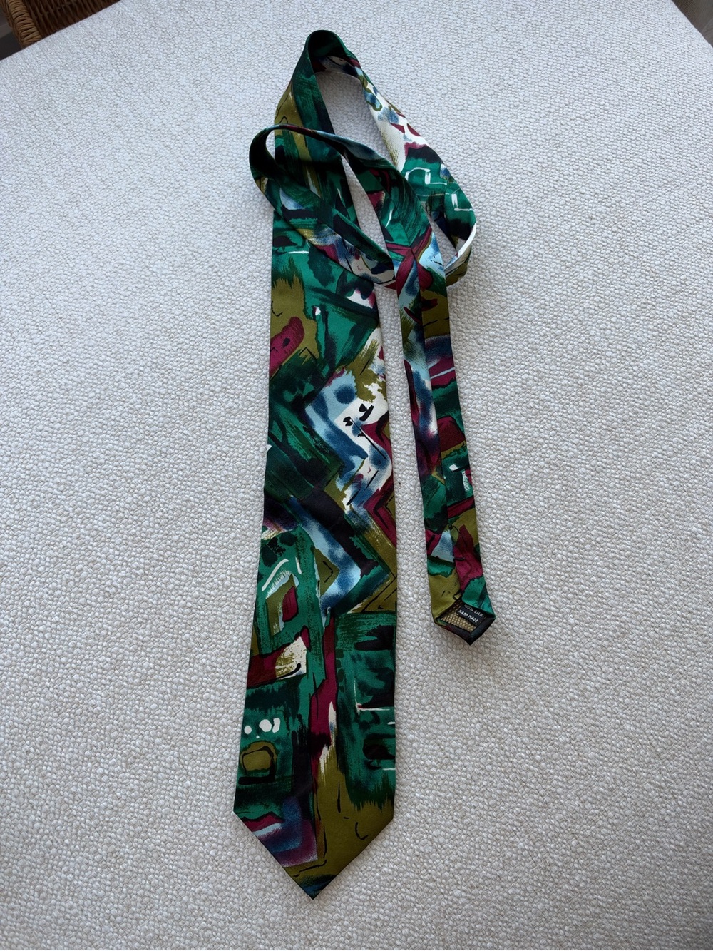 Pierre Balmain Green Abstract Pattern Silk Tie